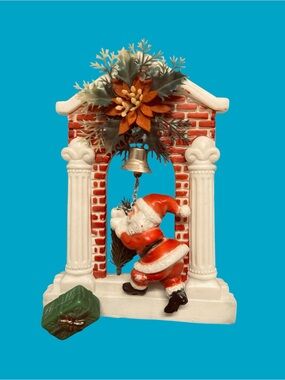 Vintage Hong Kong Santa Claus Plastic Blow Mold Wall Plaque Bell